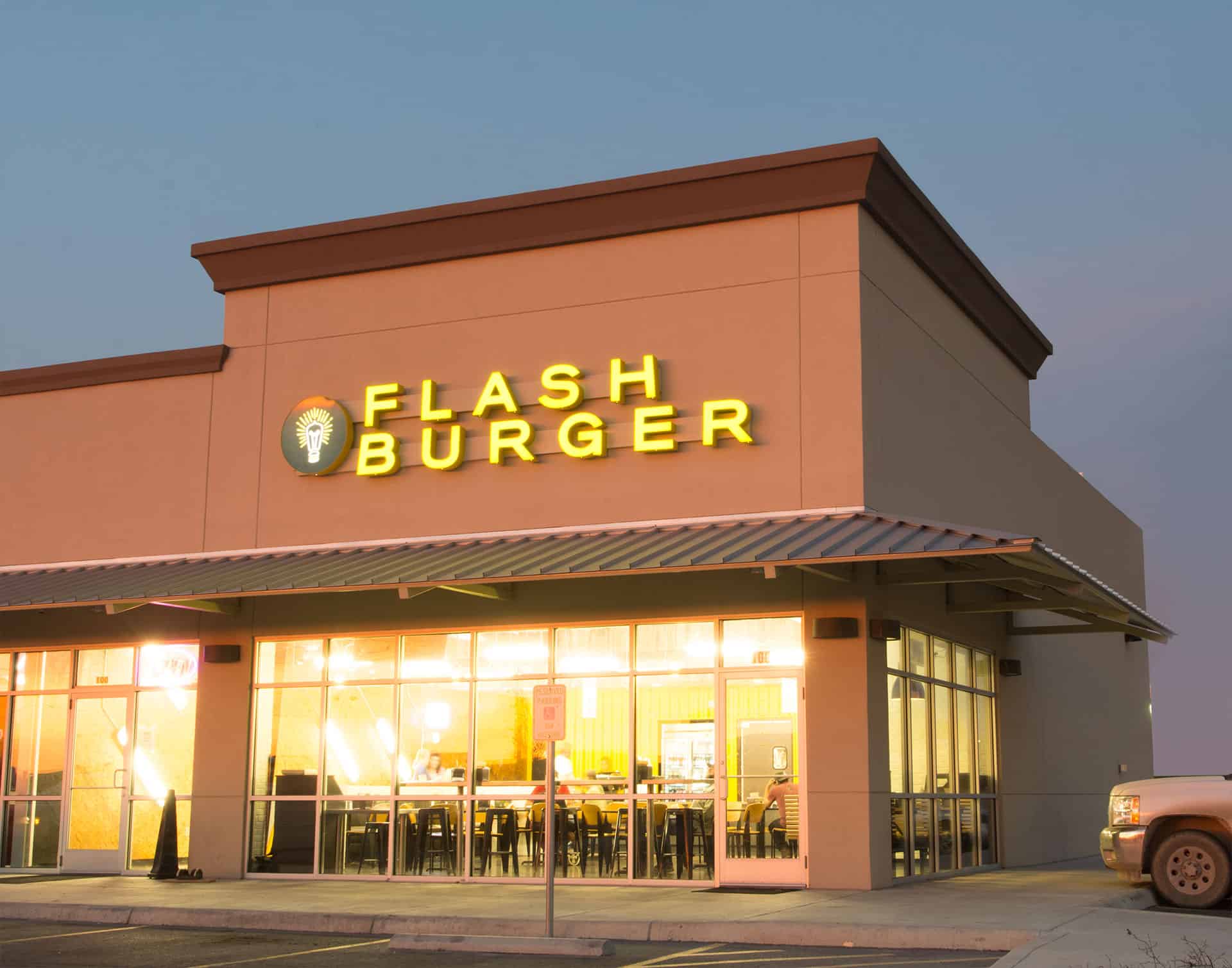 Flash Burger better burger fast casual restaurant branding and concept development facade design