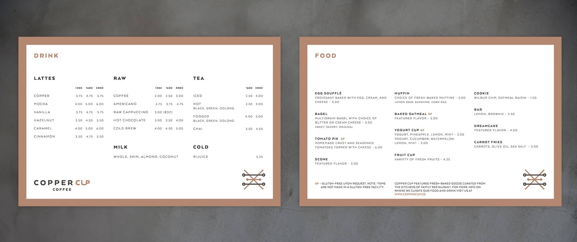 Copper Cup Coffee Company restaurant and cafe branding and concept development menu designs