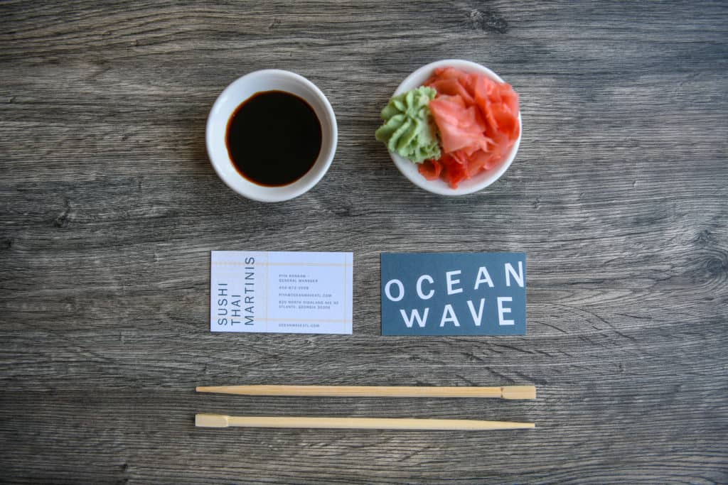 OceanWave sushi thai restaurant business card design