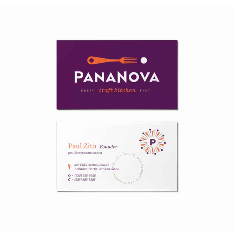 PanaNova fast casual restaurant business card design