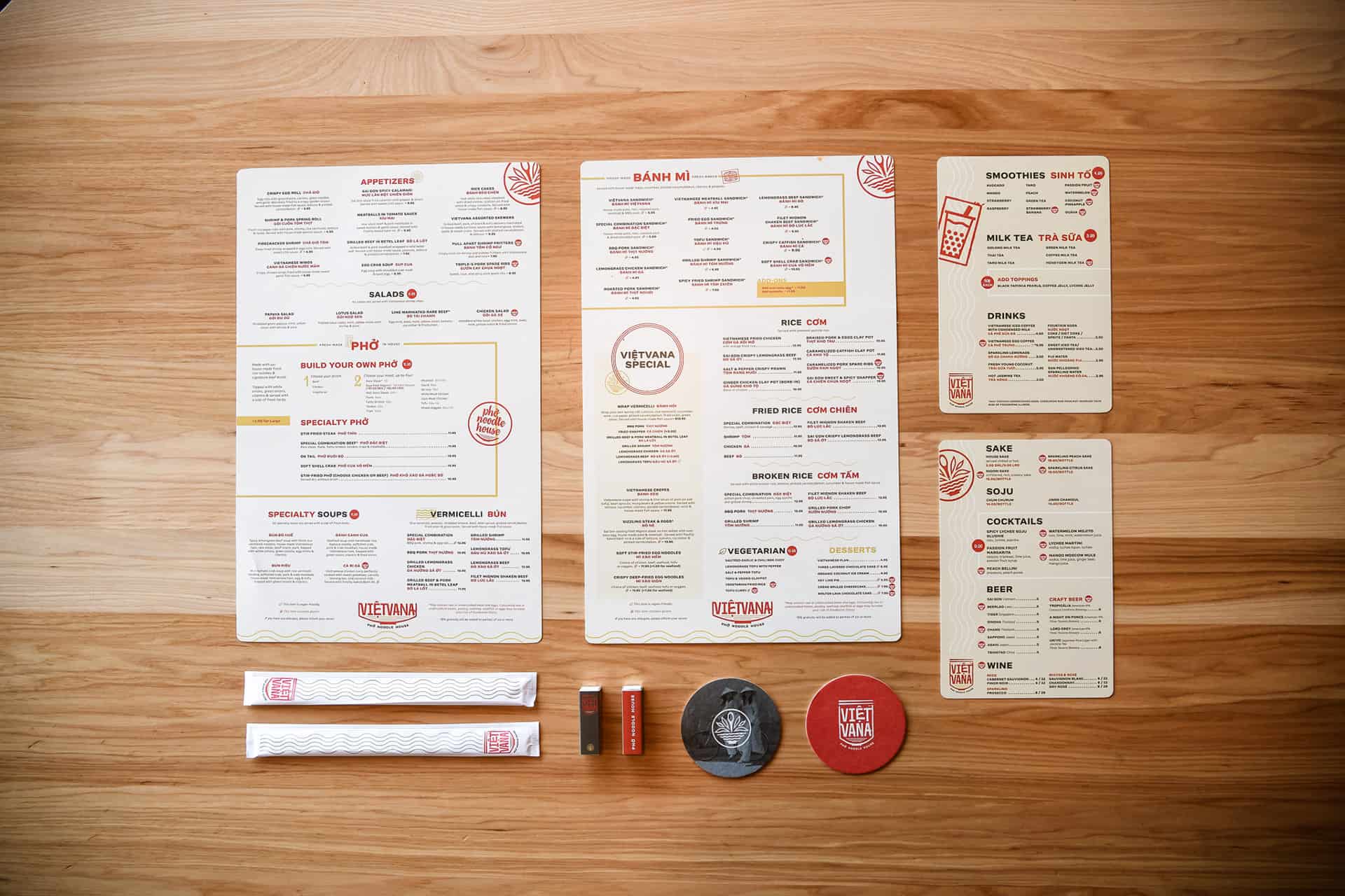 Vietvana - Vietnamese full service restaurant branding - menu systems design