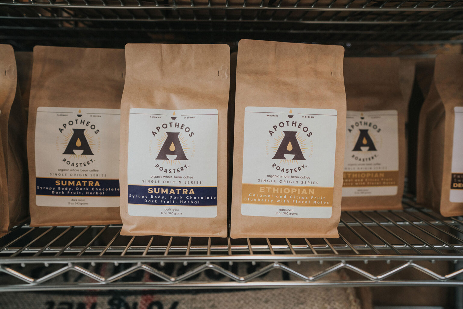 Apotheos Coffee Roastery branding whole bean coffee packaging design